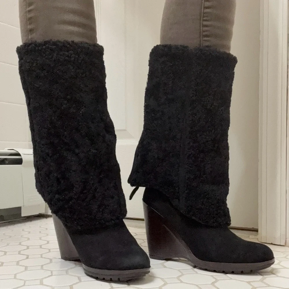 RARE UGG Fiorentina Black Over the Knee Wedge Boots Sexy Stylish Chic